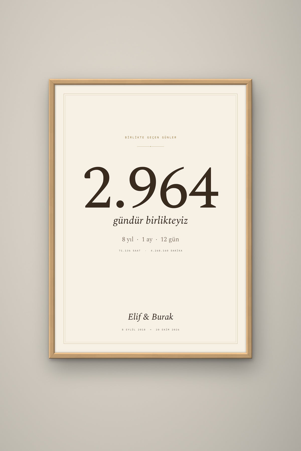 Kişiye Özel Birlikte Geçen Günler Sayaç Tablosu