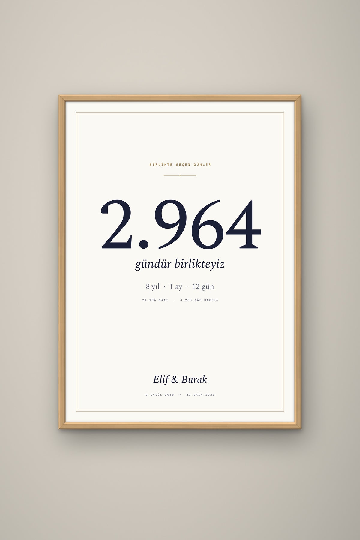 Kişiye Özel Birlikte Geçen Günler Sayaç Tablosu, çerçeve ve tema seçeneği