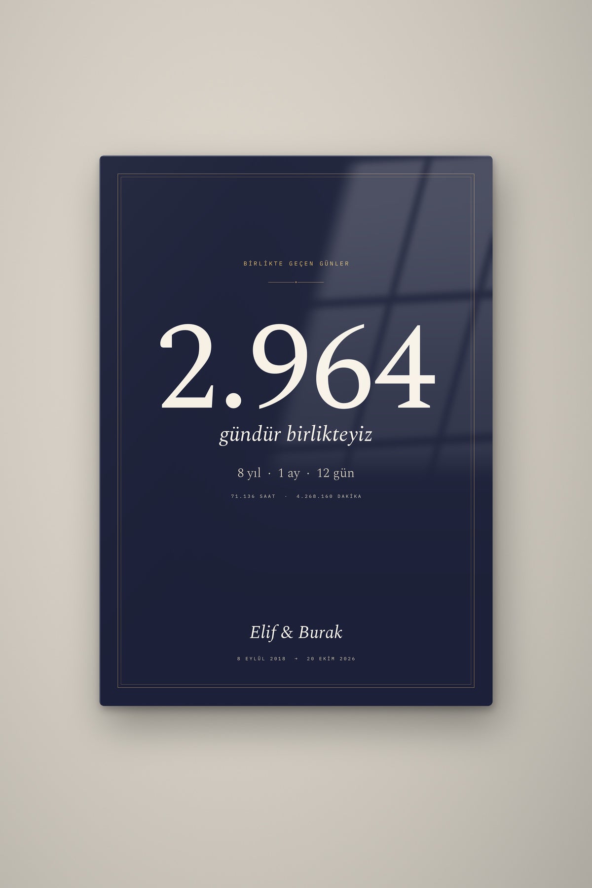Kişiye Özel Birlikte Geçen Günler Sayaç Tablosu, çerçeve ve tema seçeneği