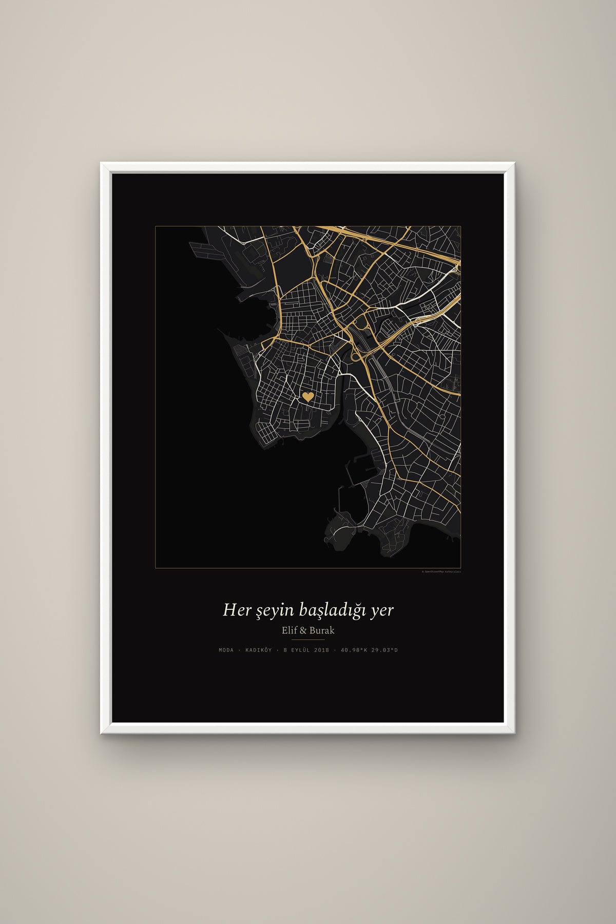 Kişiye Özel Şehir Haritası Tablo, çerçeve ve tema seçeneği