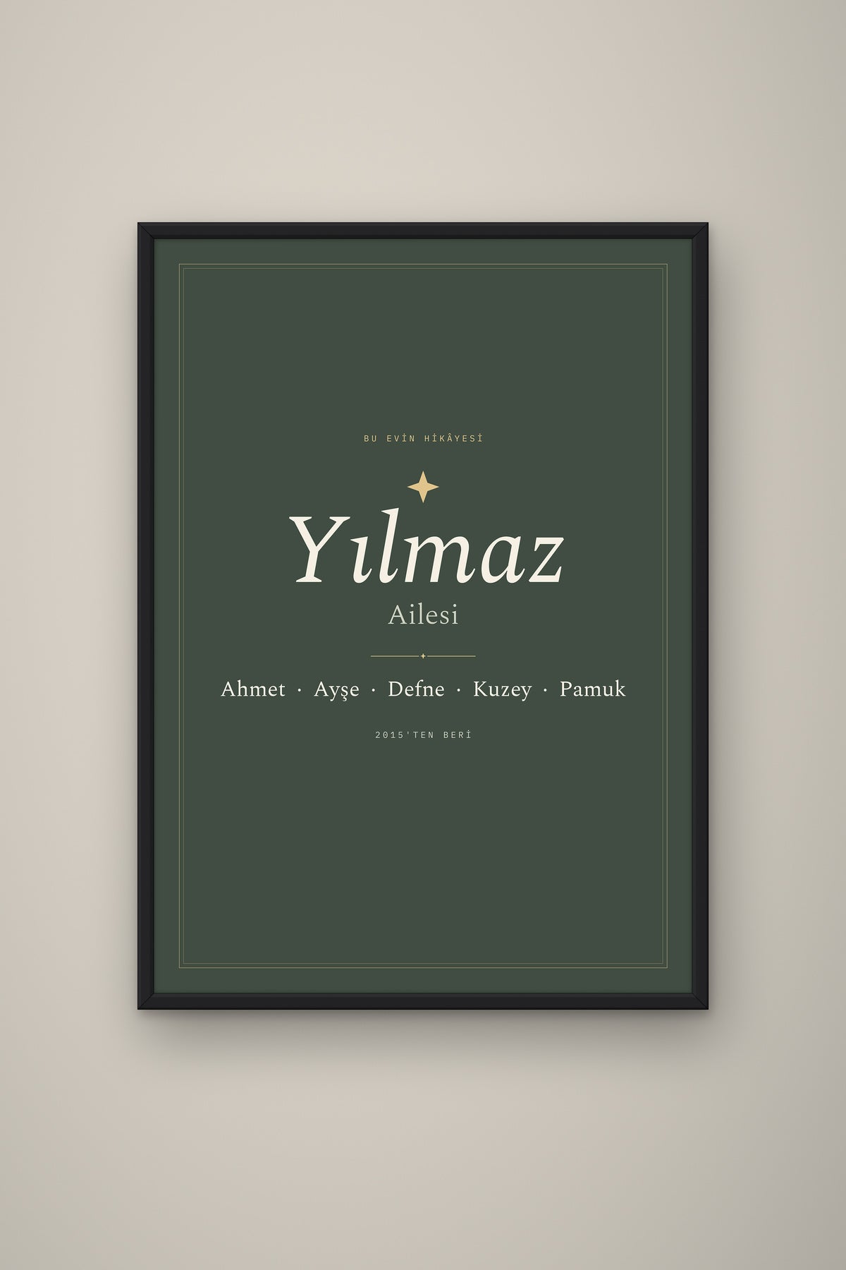 Kişiye Özel Aile İsim Tablosu, çerçeve ve tema seçeneği