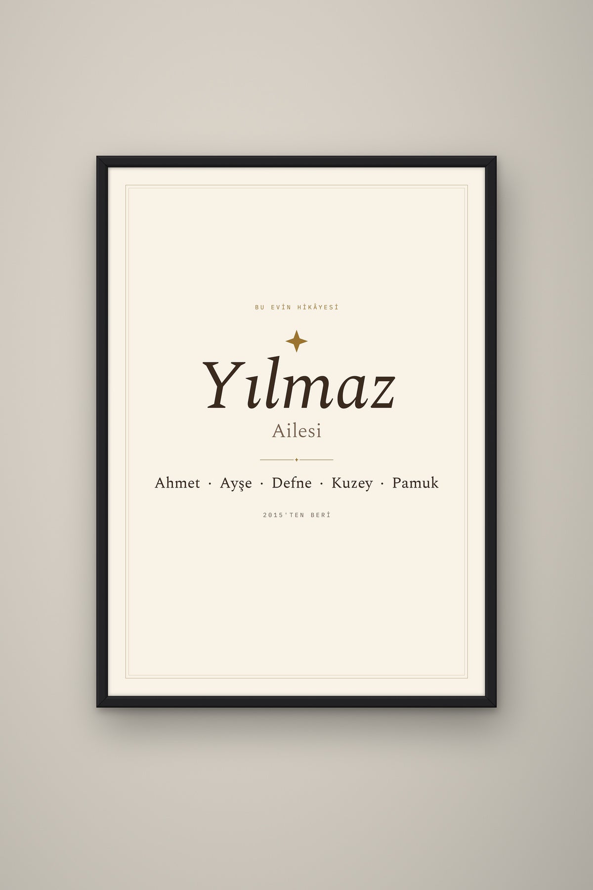 Kişiye Özel Aile İsim Tablosu, çerçeve ve tema seçeneği