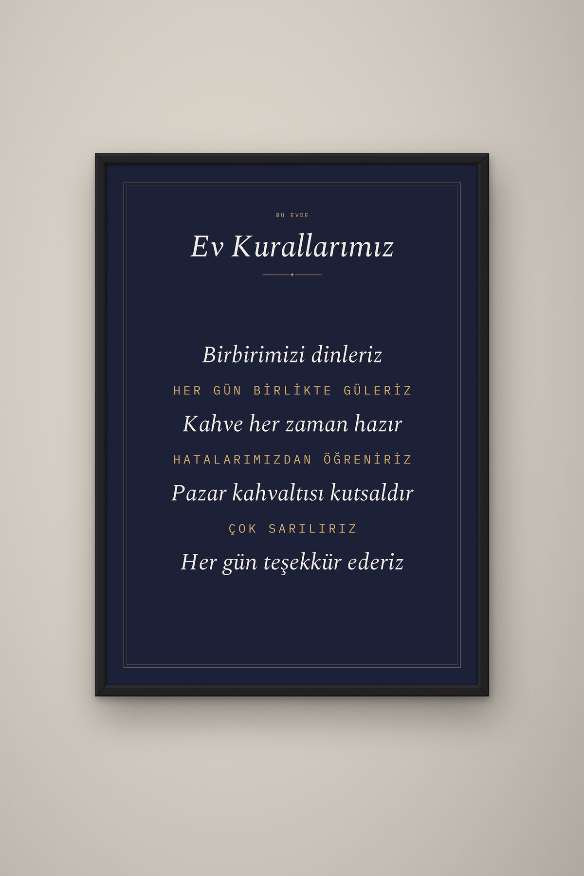 Kişiye Özel Ev Kurallarımız Tablosu, çerçeve ve tema seçeneği