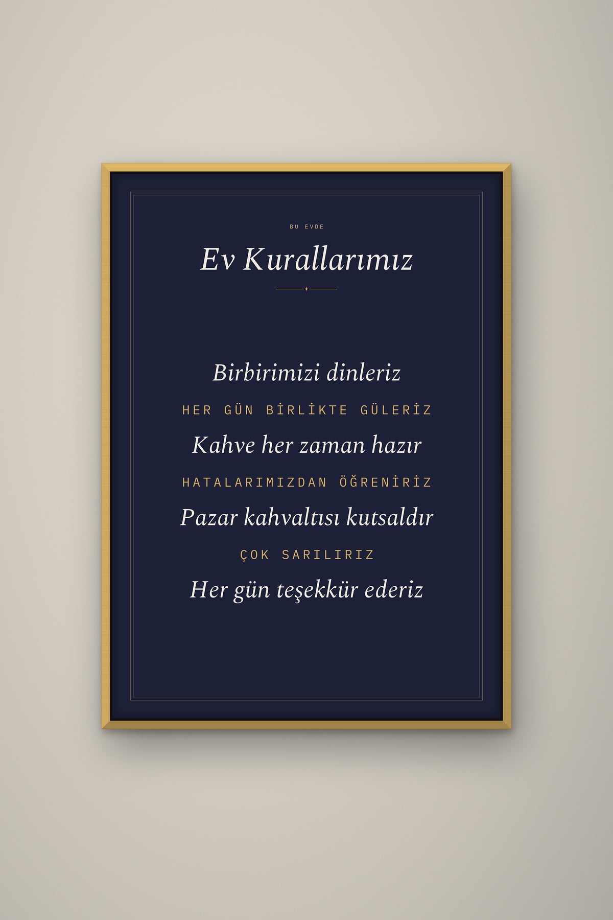 Kişiye Özel Ev Kurallarımız Tablosu, çerçeve ve tema seçeneği