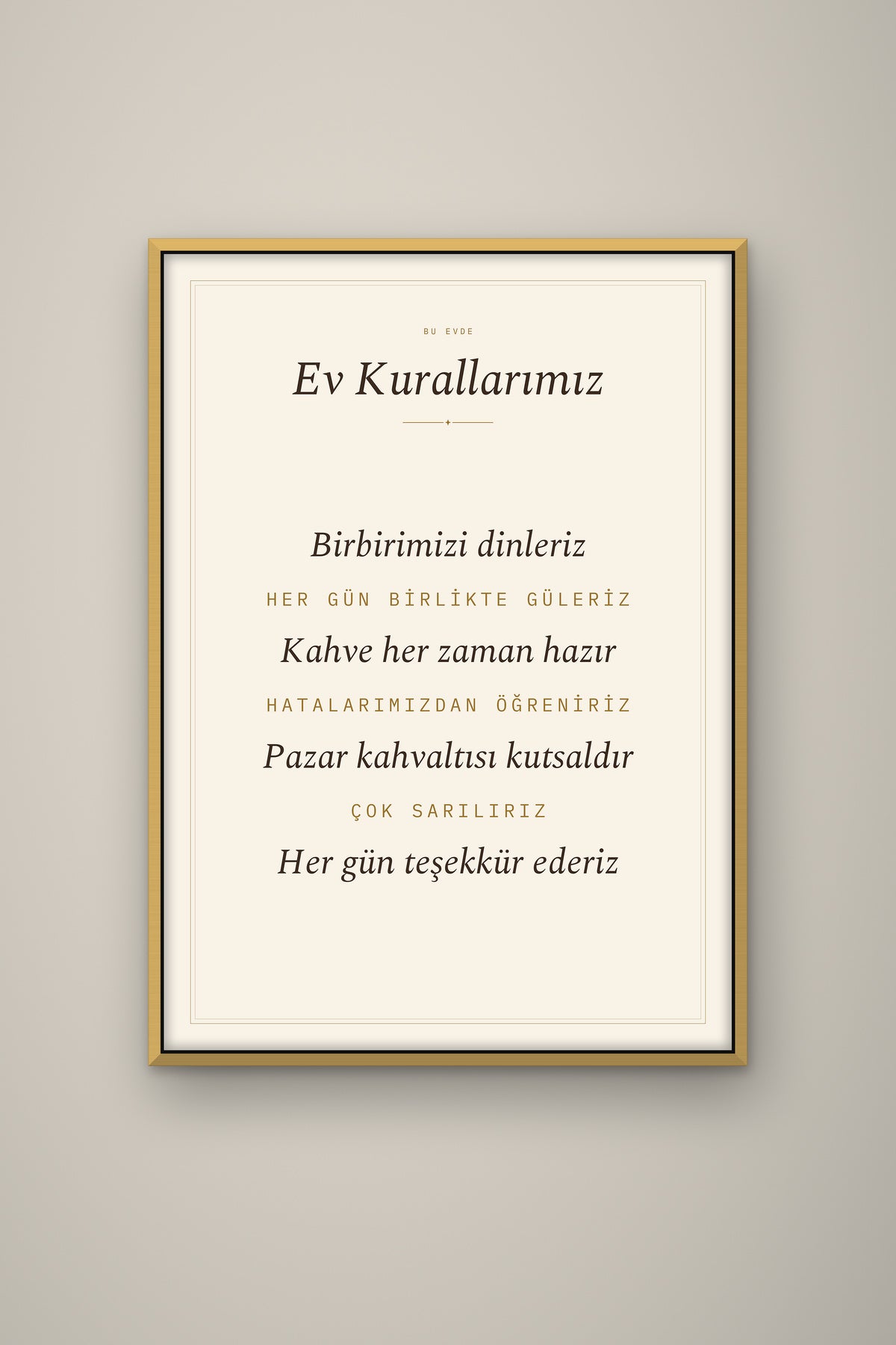 Kişiye Özel Ev Kurallarımız Tablosu, çerçeve ve tema seçeneği