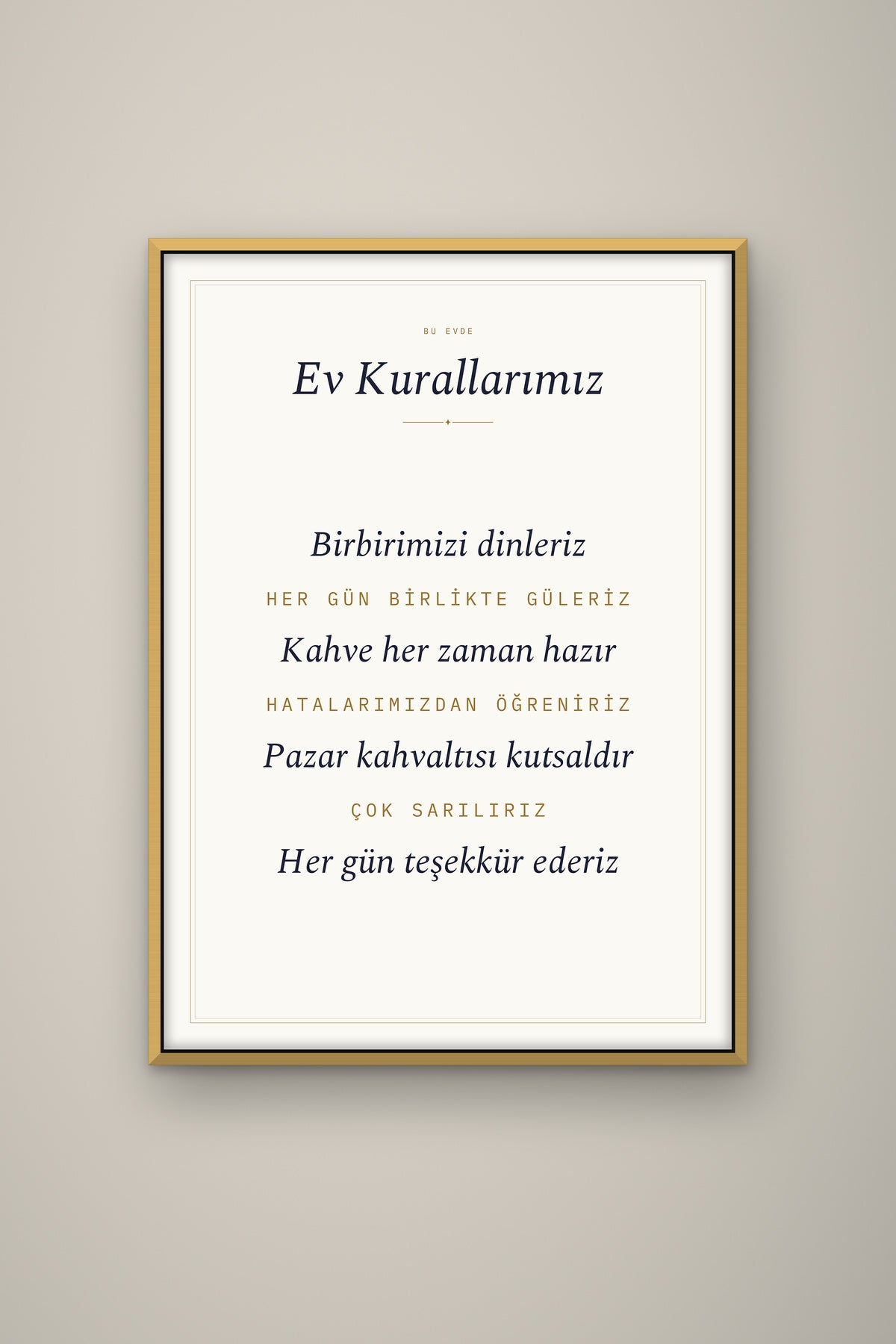 Kişiye Özel Ev Kurallarımız Tablosu, çerçeve ve tema seçeneği