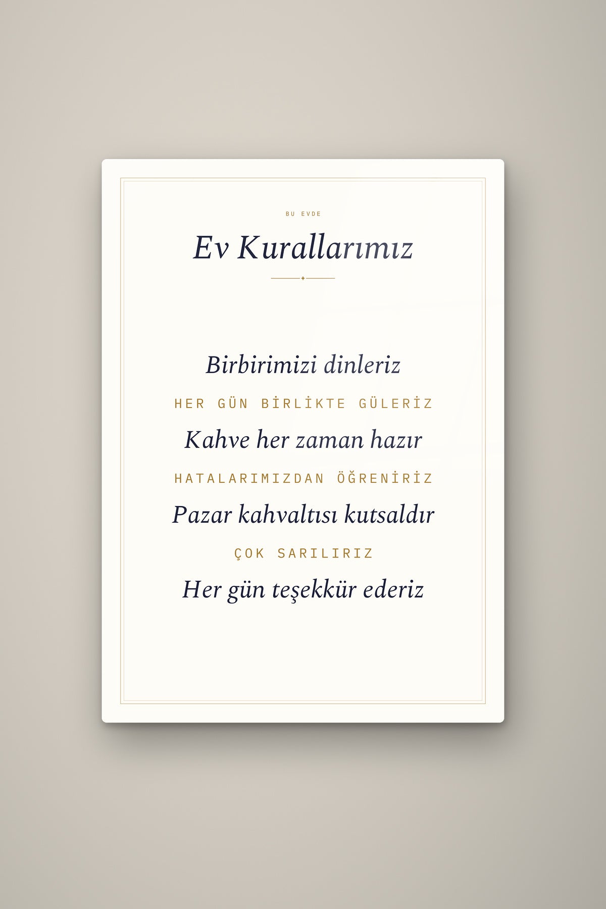 Kişiye Özel Ev Kurallarımız Tablosu, çerçeve ve tema seçeneği