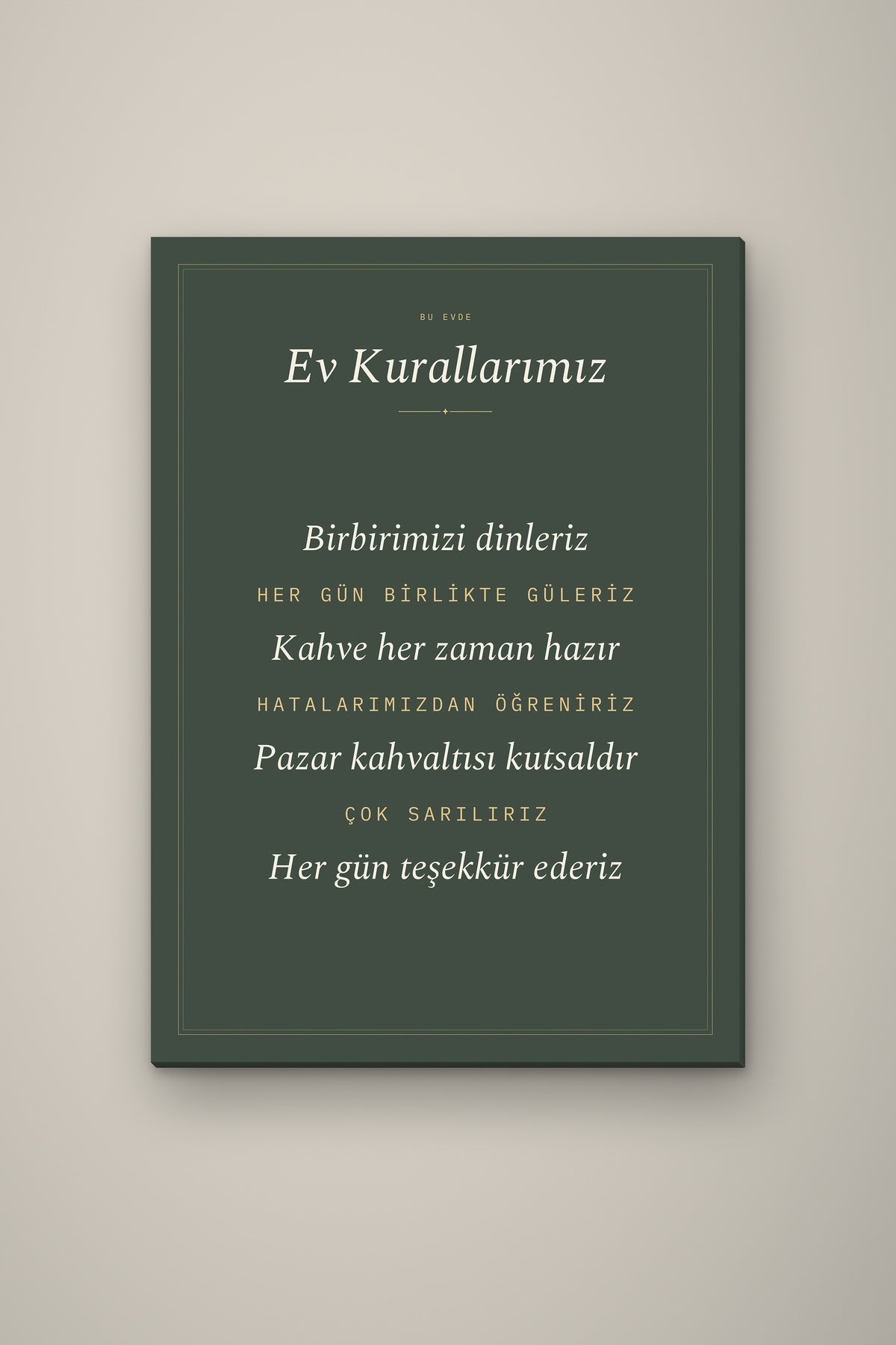 Kişiye Özel Ev Kurallarımız Tablosu, çerçeve ve tema seçeneği