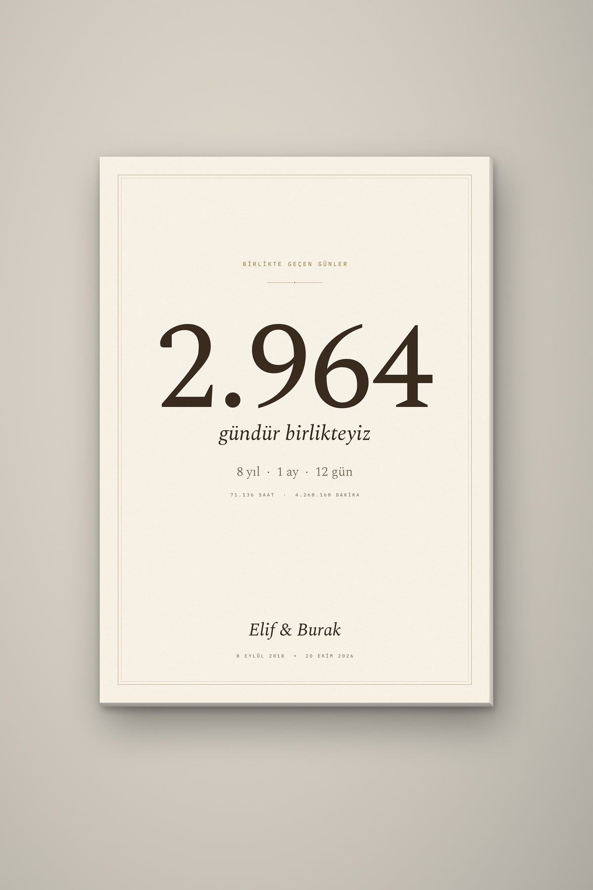 Kişiye Özel Birlikte Geçen Günler Sayaç Tablosu, çerçeve ve tema seçeneği