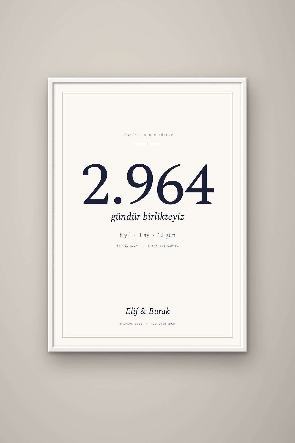 Kişiye Özel Birlikte Geçen Günler Sayaç Tablosu, çerçeve ve tema seçeneği