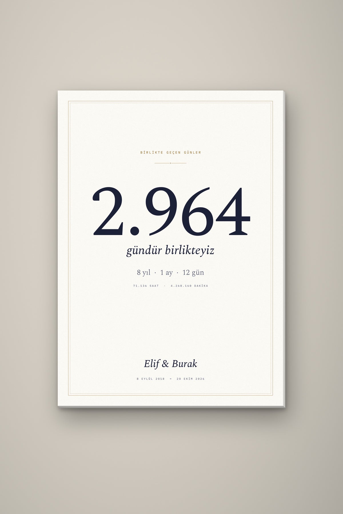 Kişiye Özel Birlikte Geçen Günler Sayaç Tablosu, çerçeve ve tema seçeneği