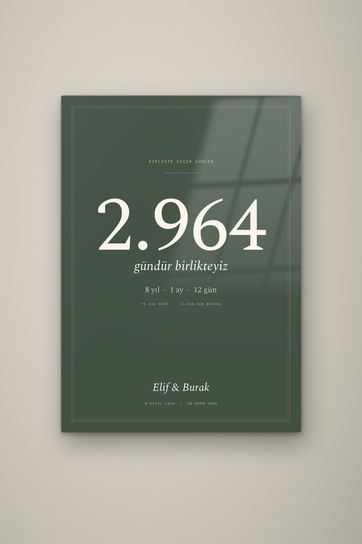 Kişiye Özel Birlikte Geçen Günler Sayaç Tablosu, çerçeve ve tema seçeneği
