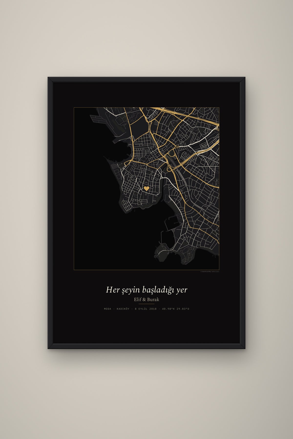 Kişiye Özel Şehir Haritası Tablo, çerçeve ve tema seçeneği