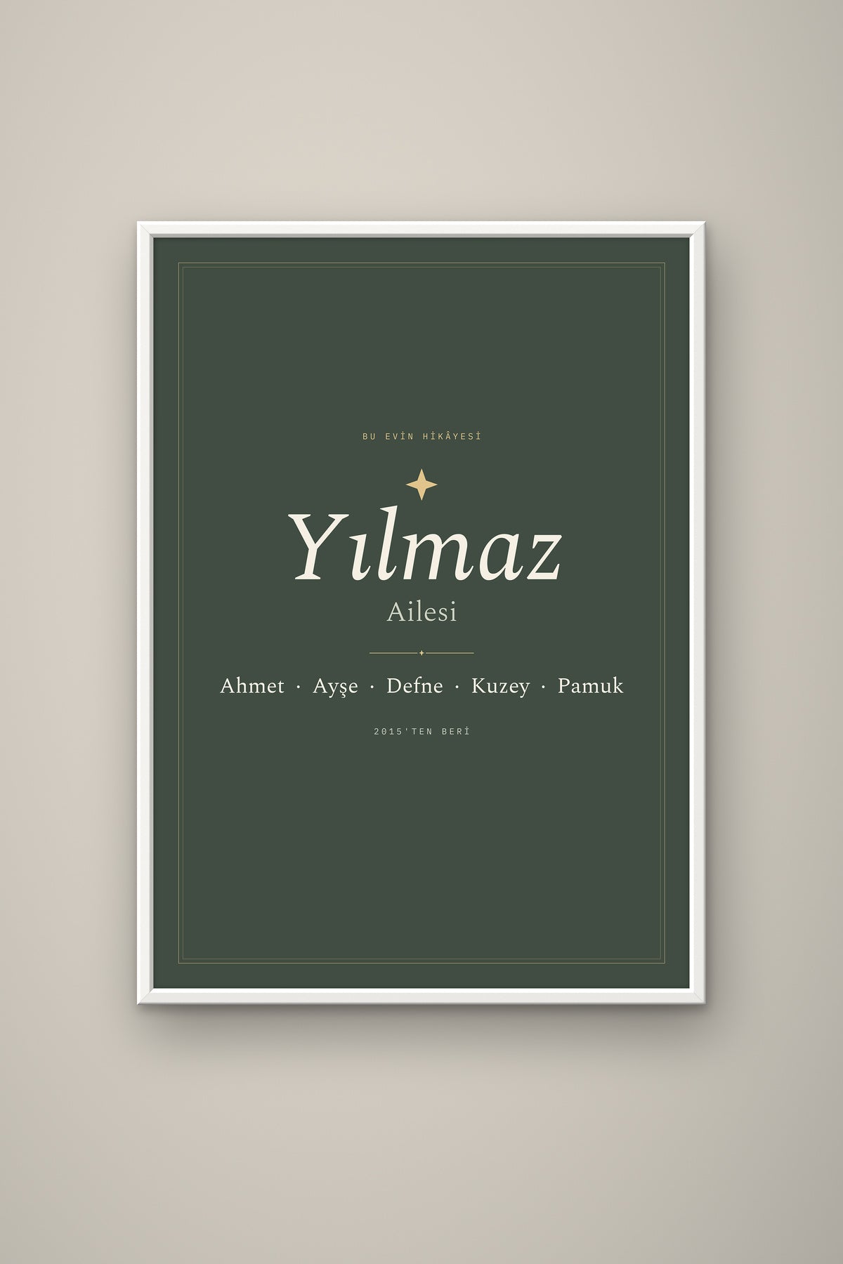 Kişiye Özel Aile İsim Tablosu, çerçeve ve tema seçeneği