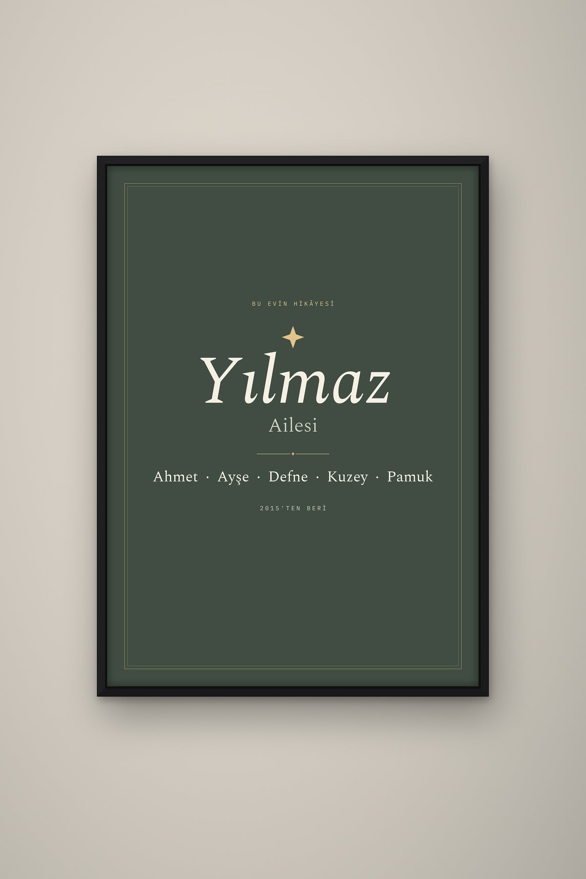Kişiye Özel Aile İsim Tablosu, çerçeve ve tema seçeneği