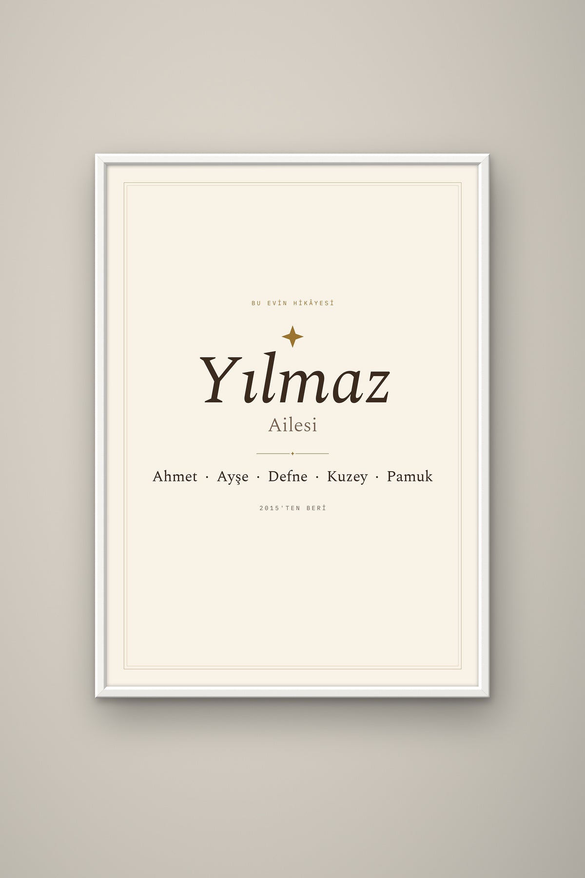 Kişiye Özel Aile İsim Tablosu, çerçeve ve tema seçeneği