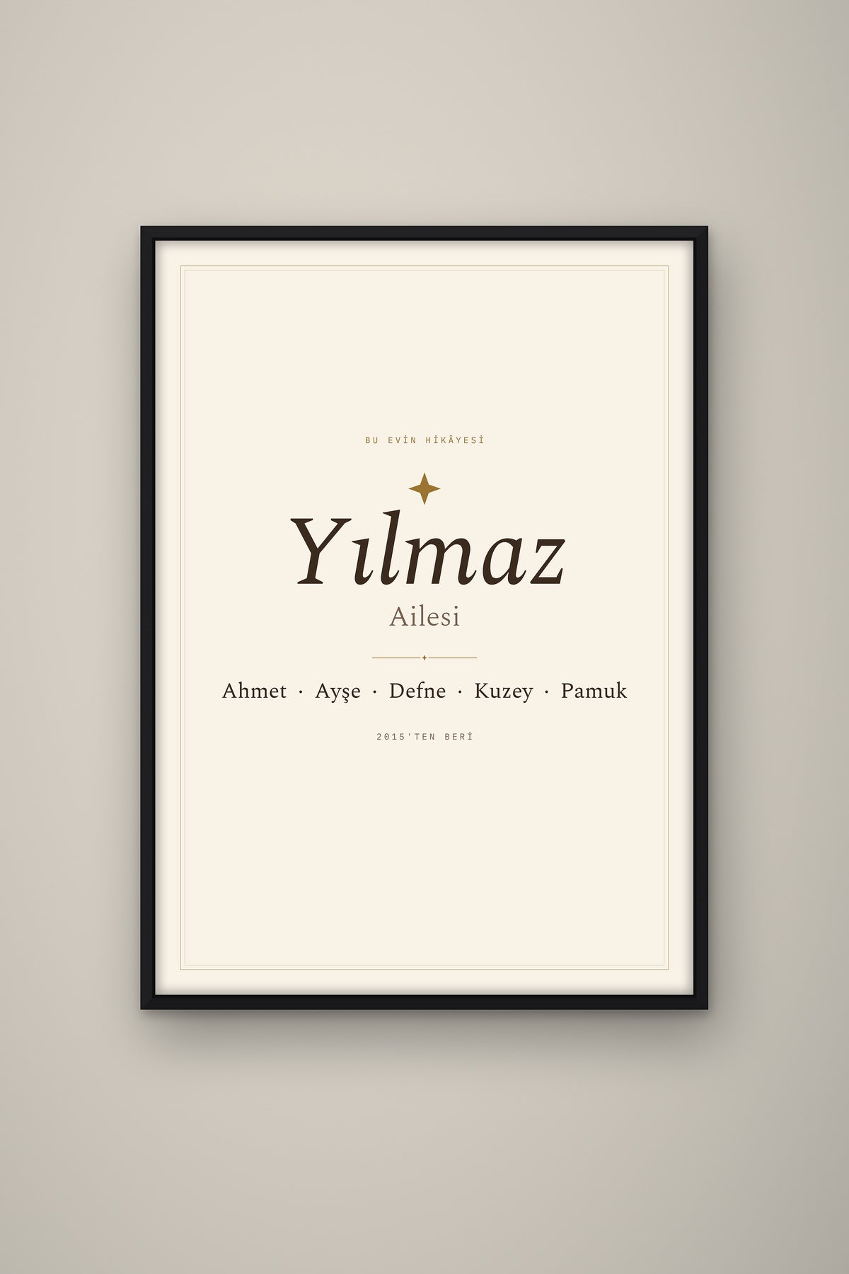 Kişiye Özel Aile İsim Tablosu, çerçeve ve tema seçeneği