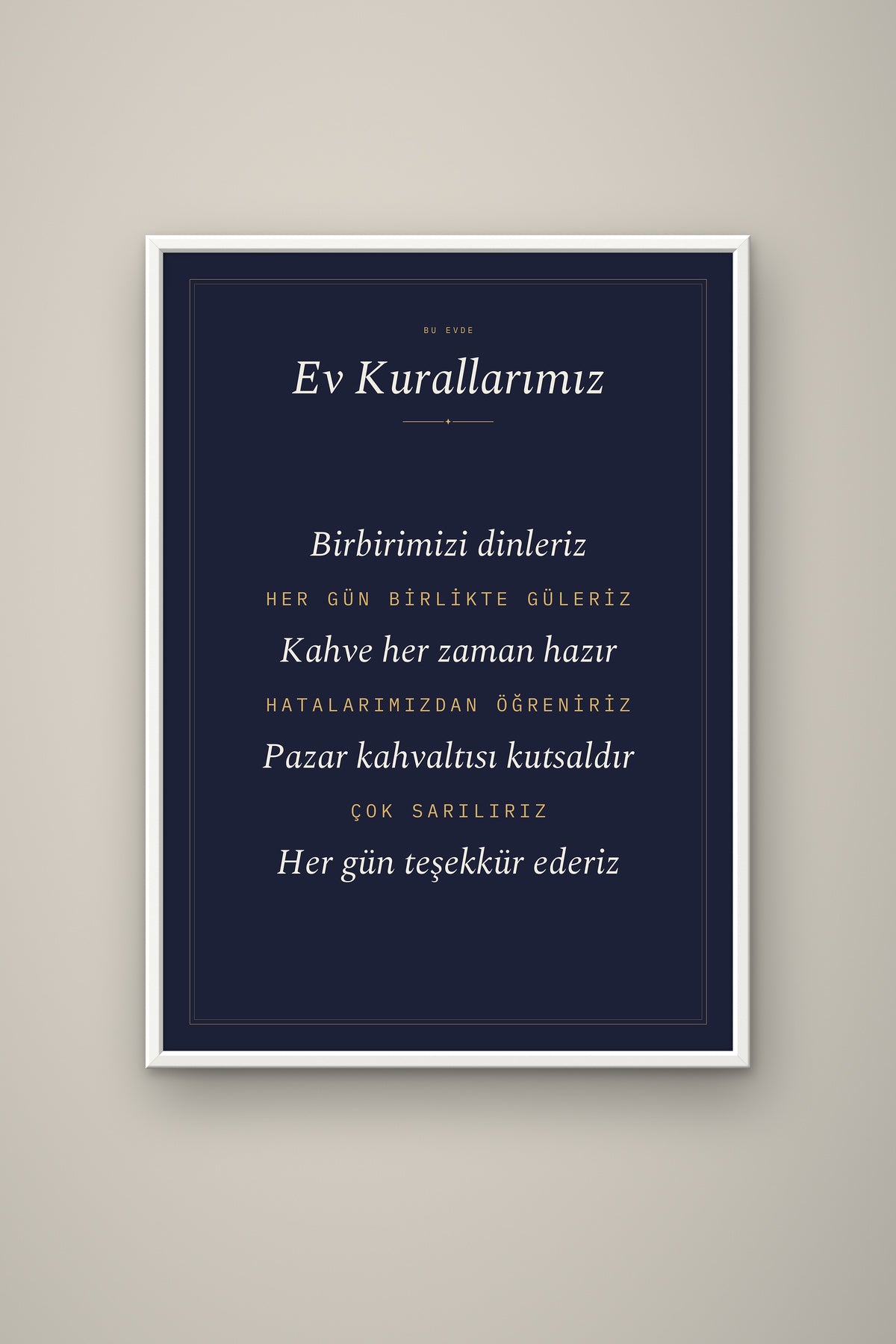 Kişiye Özel Ev Kurallarımız Tablosu, çerçeve ve tema seçeneği