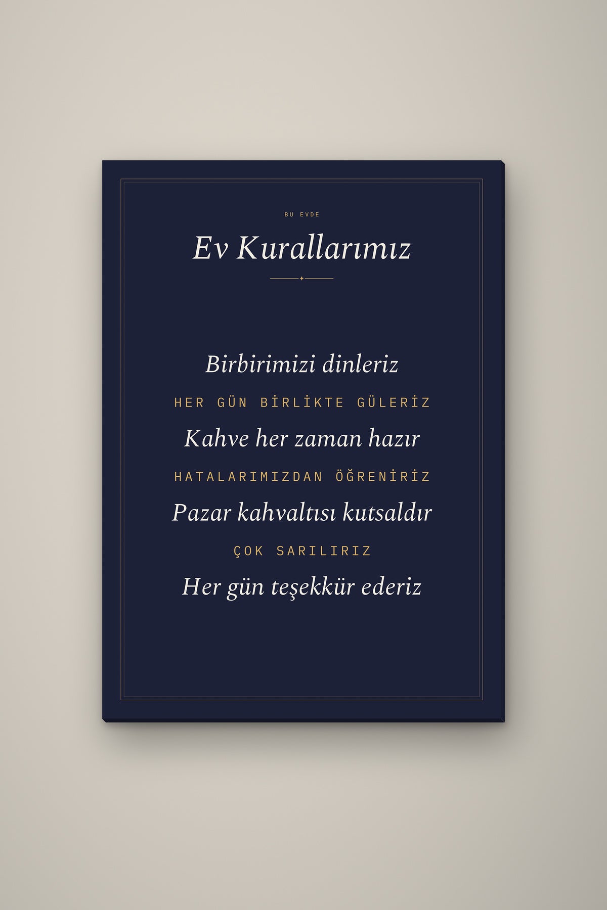 Kişiye Özel Ev Kurallarımız Tablosu, çerçeve ve tema seçeneği