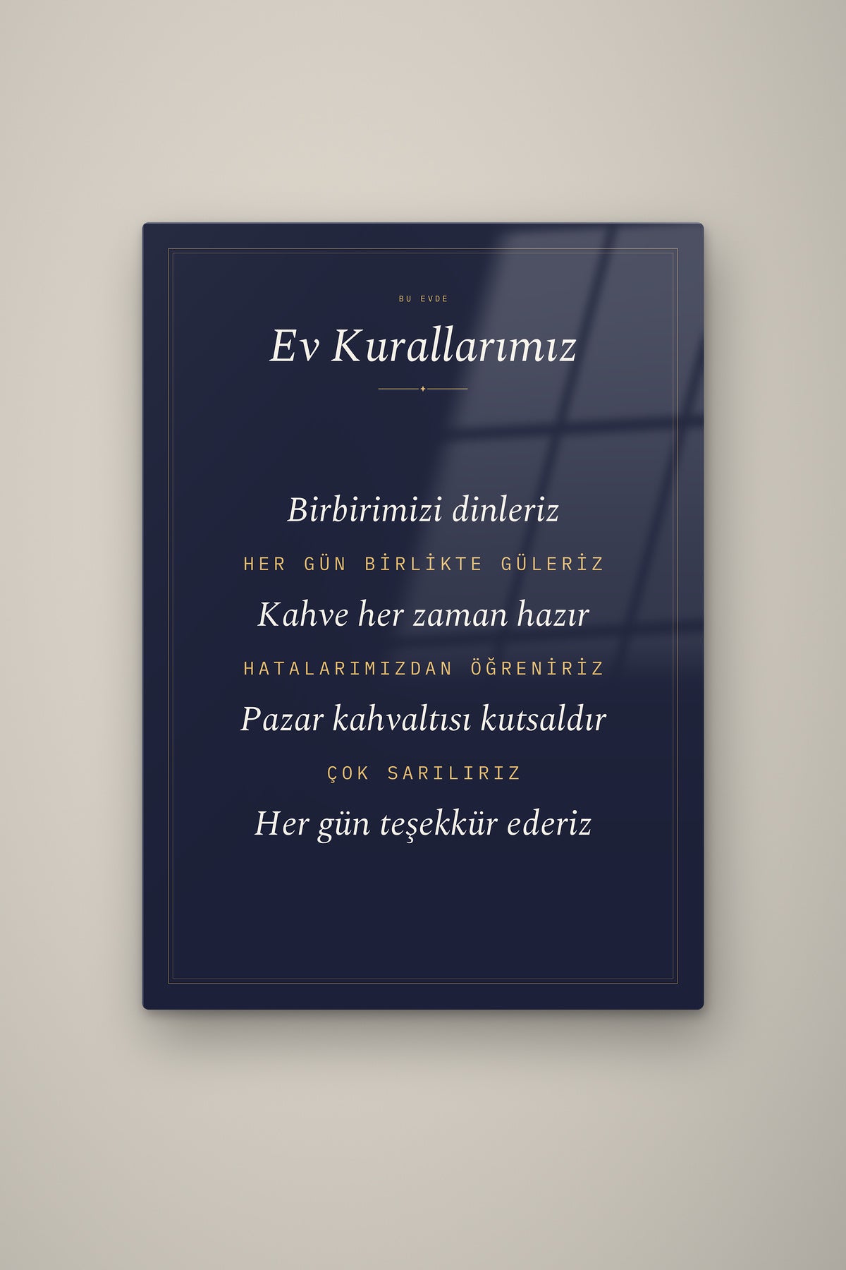 Kişiye Özel Ev Kurallarımız Tablosu, çerçeve ve tema seçeneği