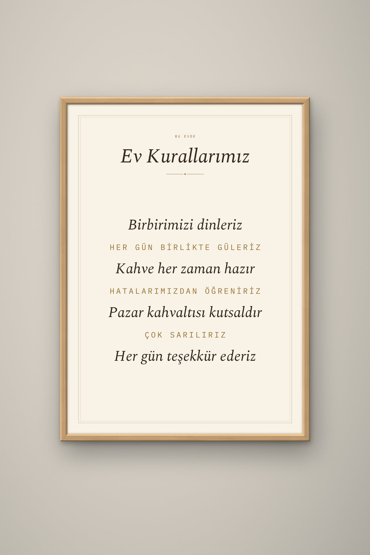 Kişiye Özel Ev Kurallarımız Tablosu, çerçeve ve tema seçeneği