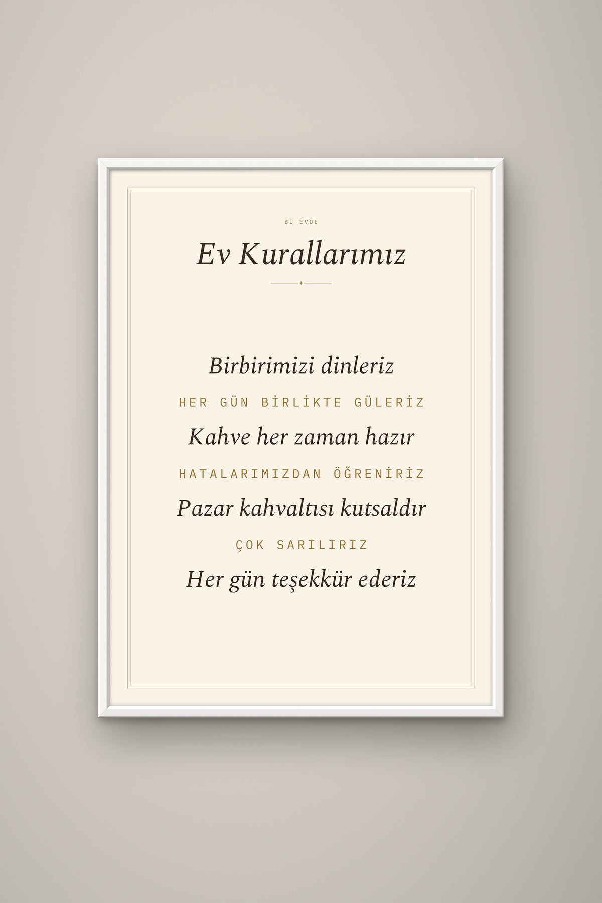 Kişiye Özel Ev Kurallarımız Tablosu, çerçeve ve tema seçeneği