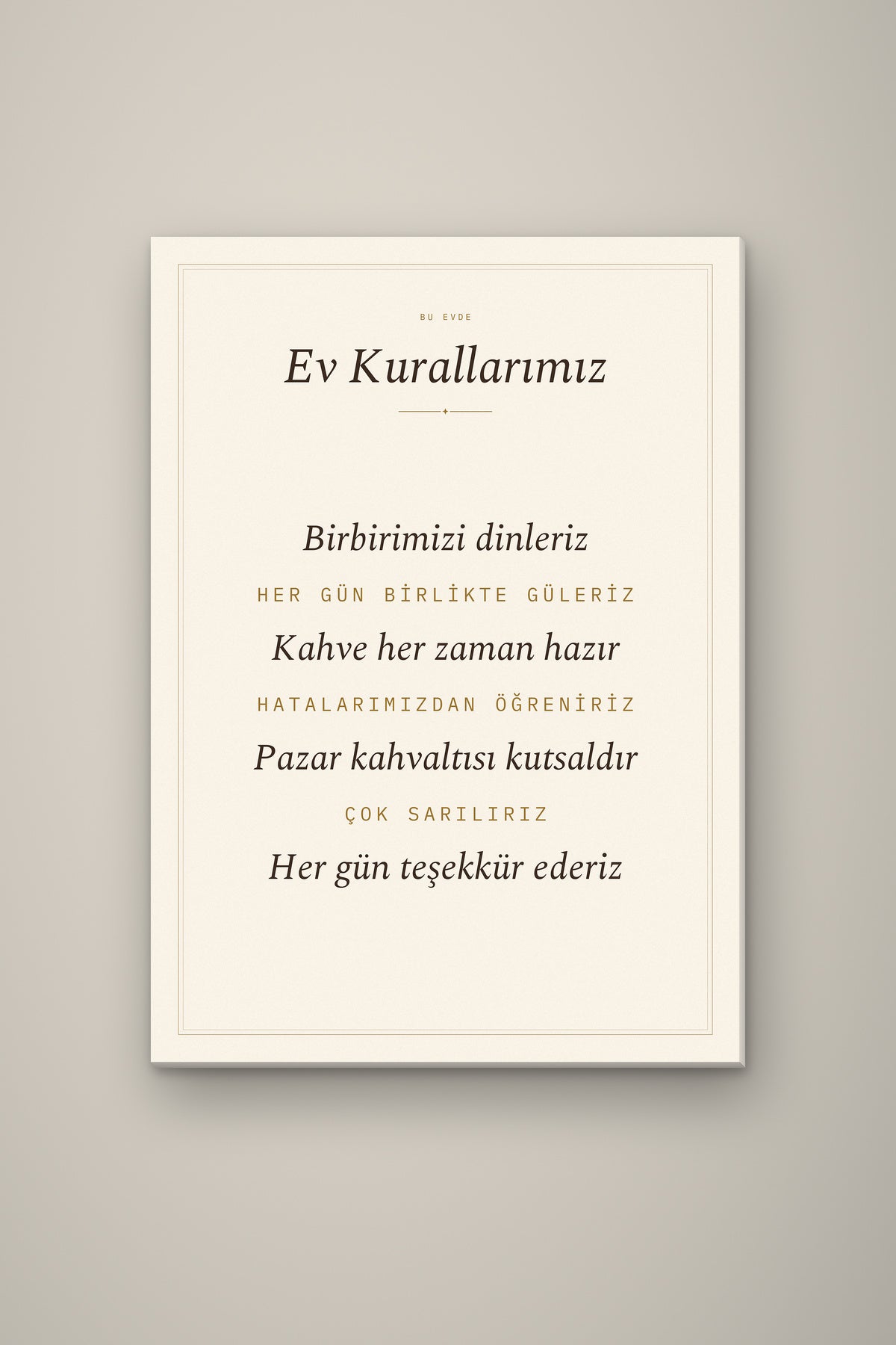 Kişiye Özel Ev Kurallarımız Tablosu, çerçeve ve tema seçeneği