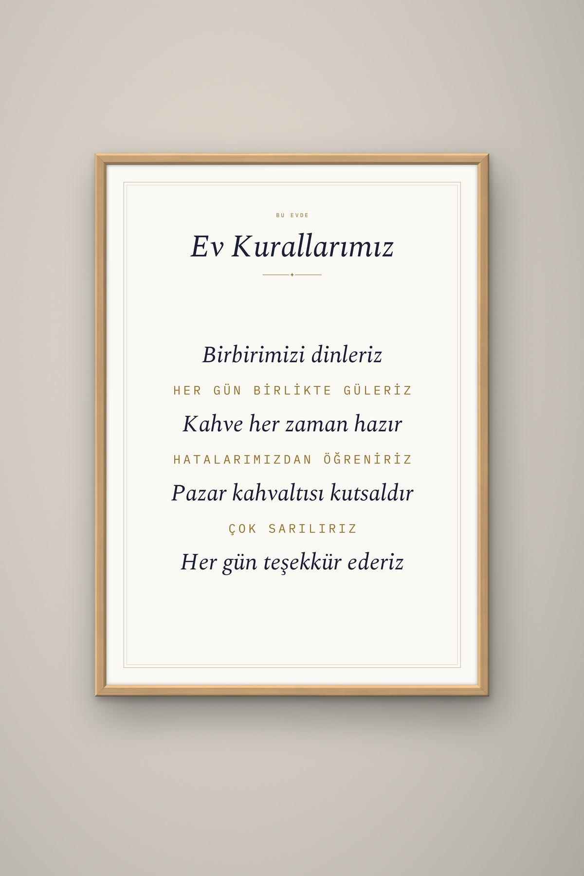 Kişiye Özel Ev Kurallarımız Tablosu, çerçeve ve tema seçeneği