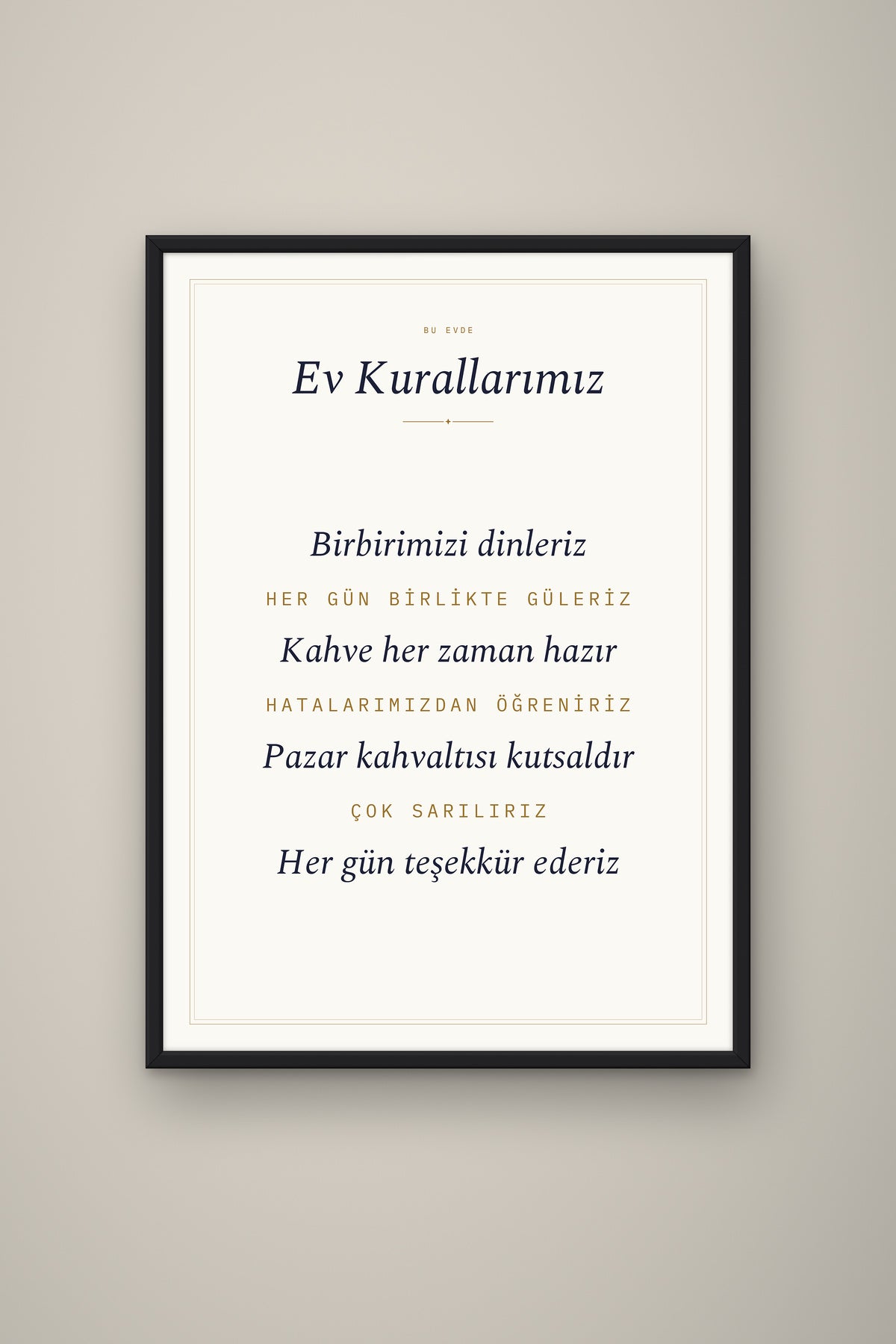 Kişiye Özel Ev Kurallarımız Tablosu, çerçeve ve tema seçeneği