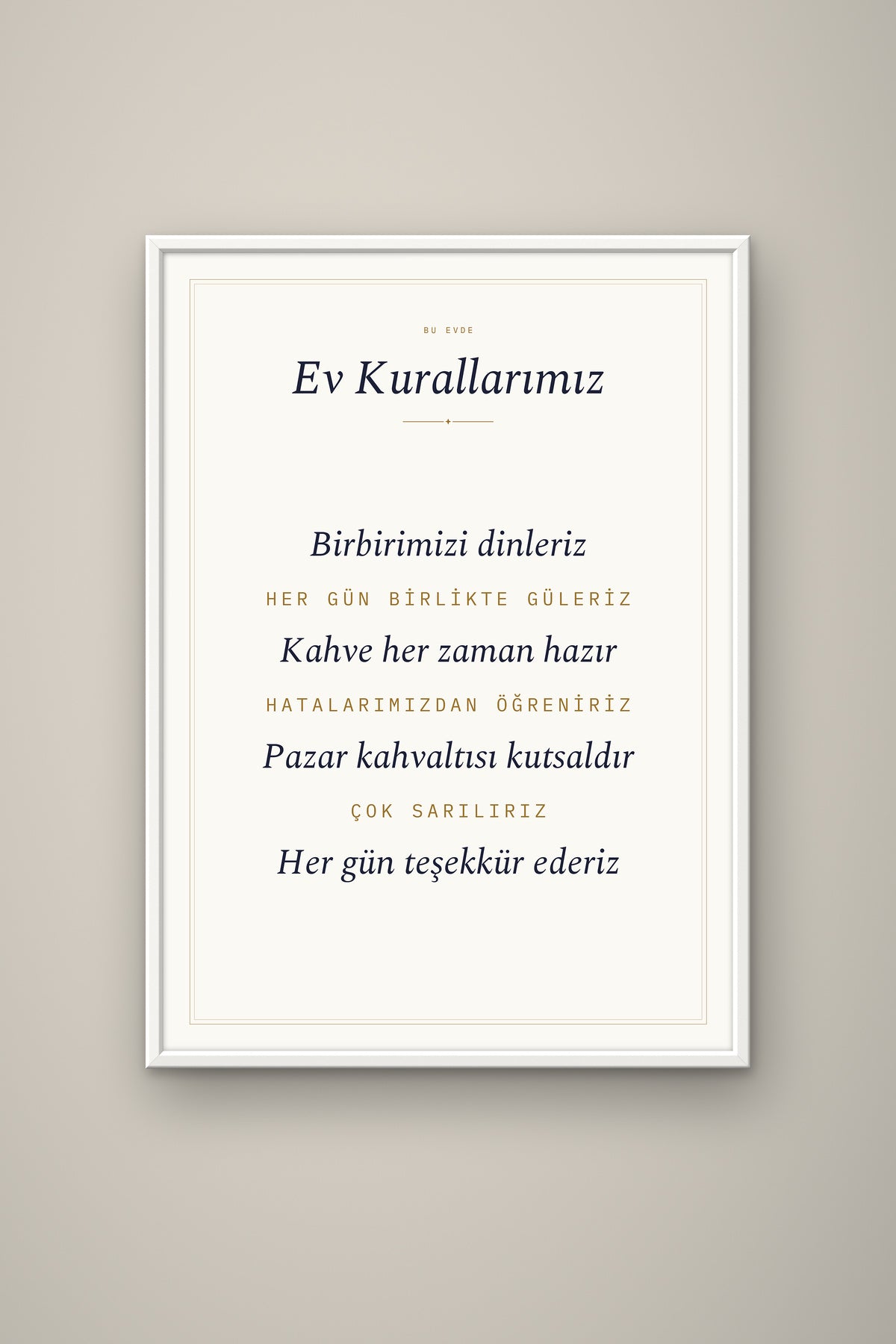 Kişiye Özel Ev Kurallarımız Tablosu, çerçeve ve tema seçeneği
