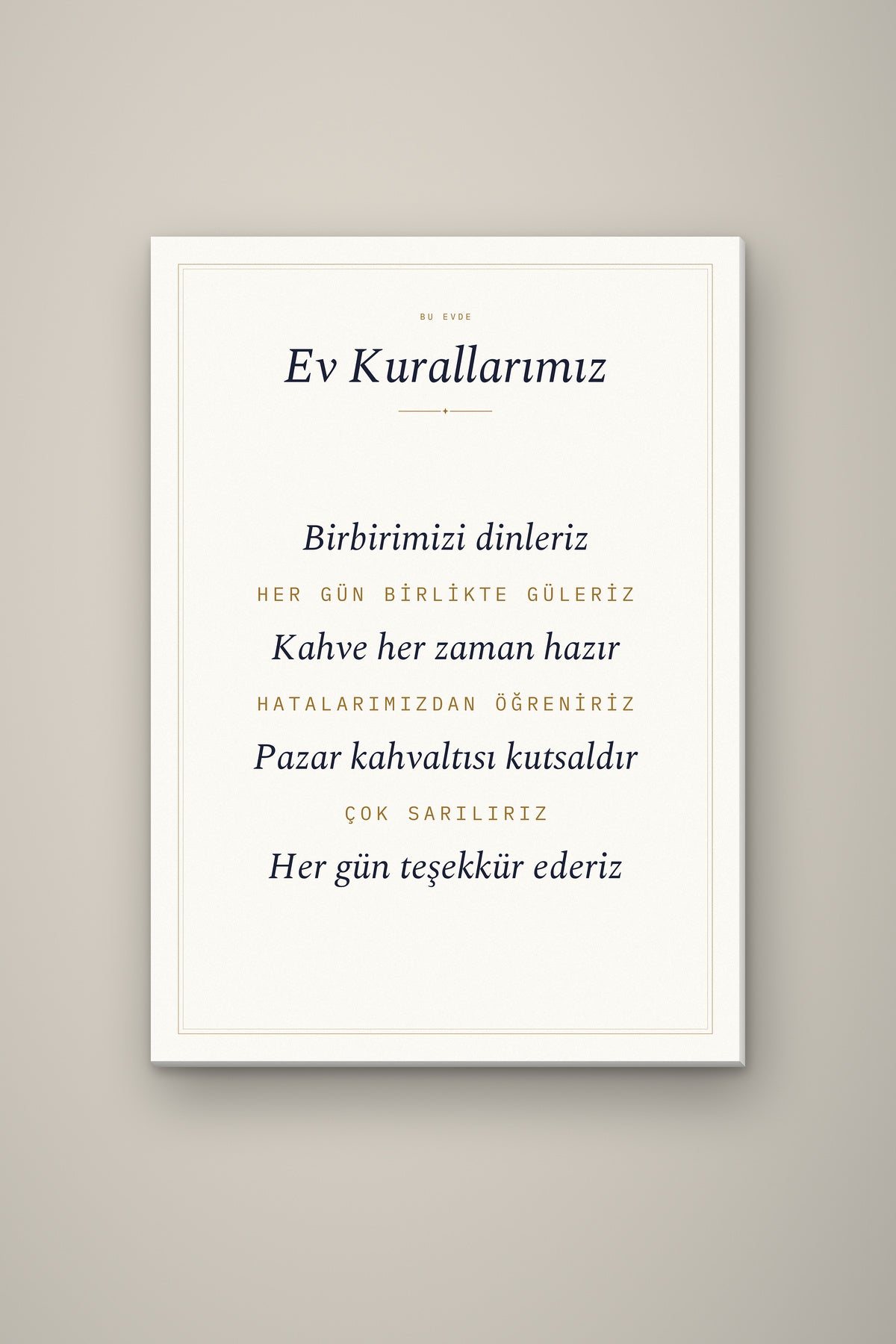 Kişiye Özel Ev Kurallarımız Tablosu, çerçeve ve tema seçeneği