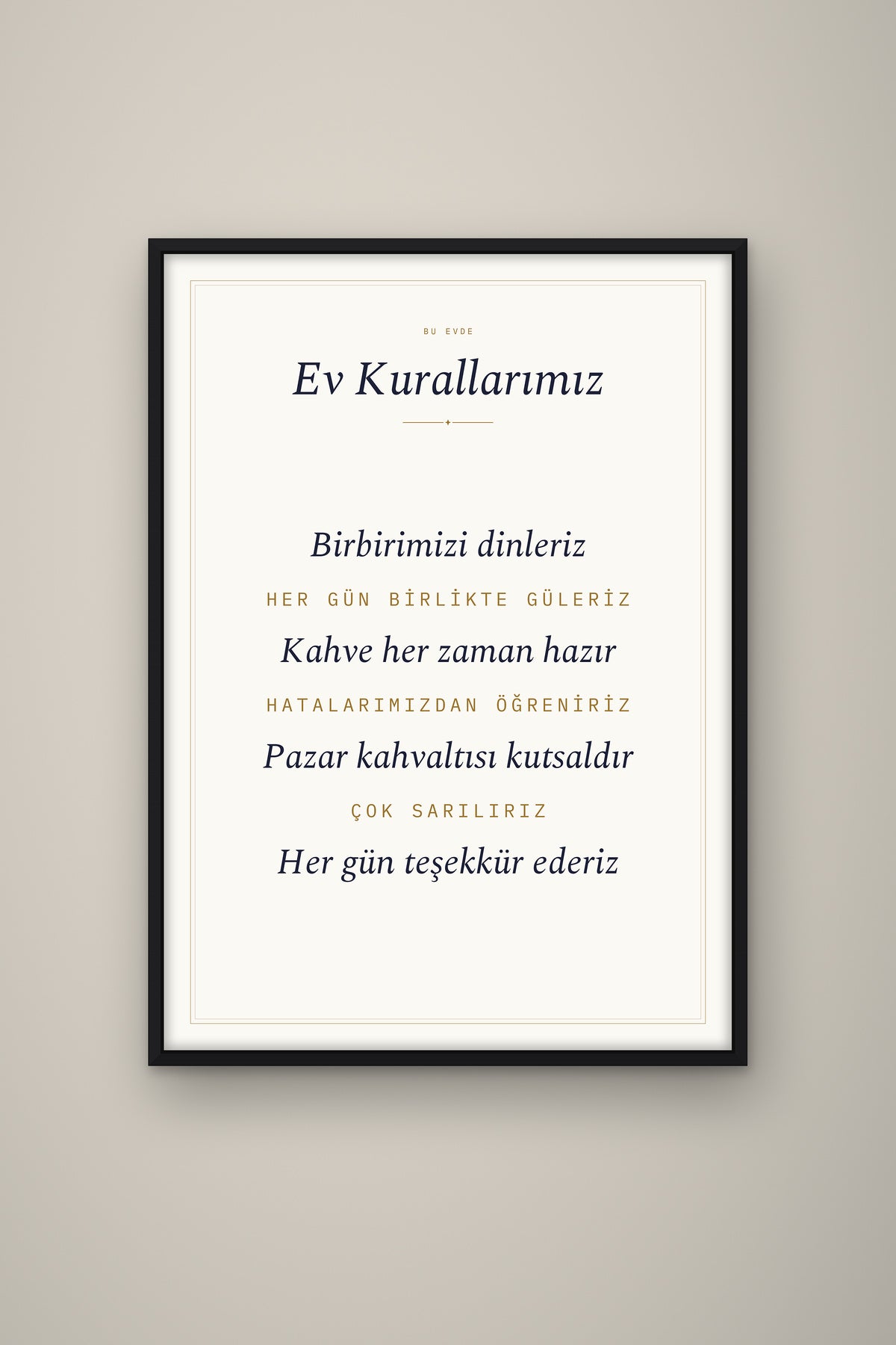 Kişiye Özel Ev Kurallarımız Tablosu, çerçeve ve tema seçeneği
