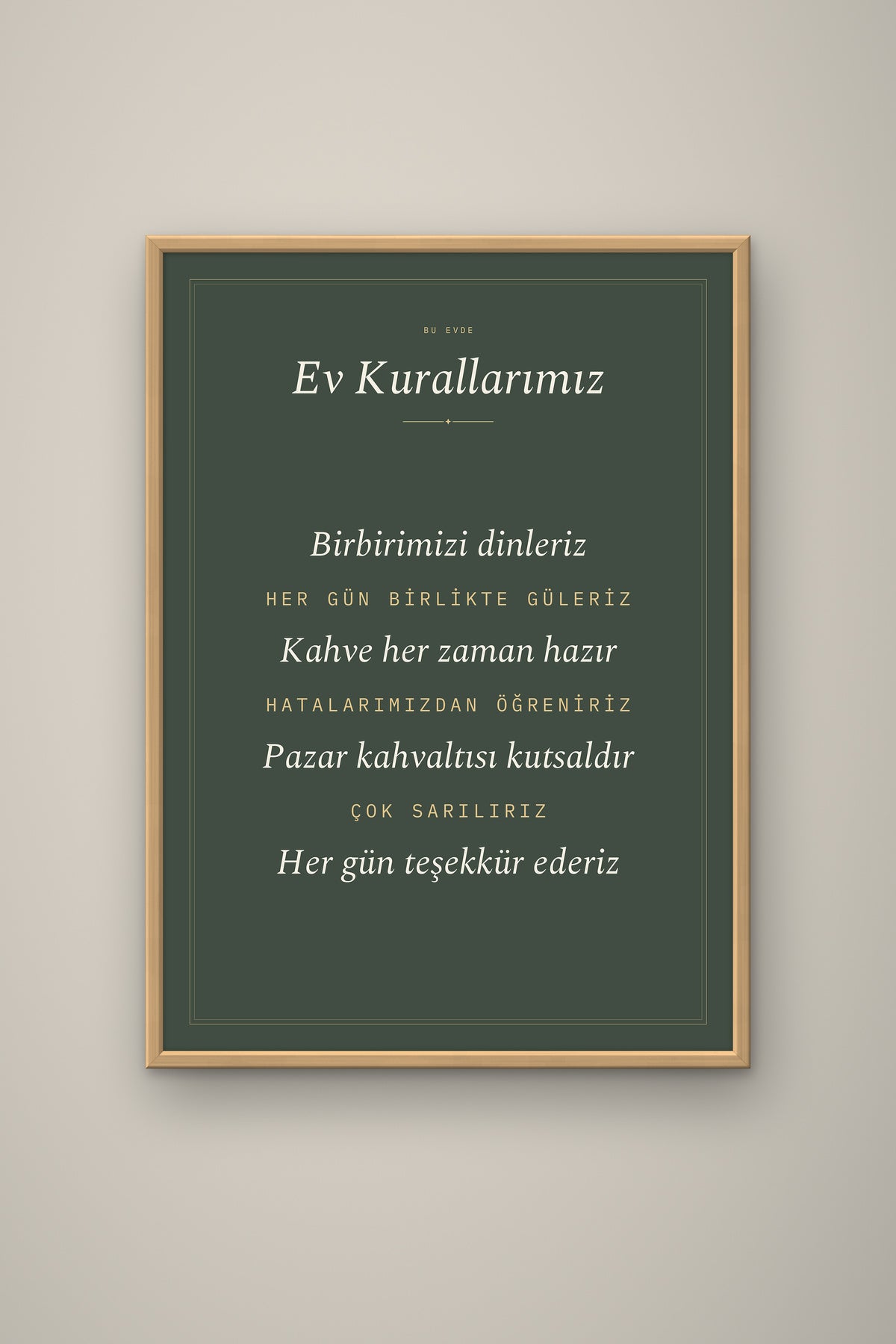 Kişiye Özel Ev Kurallarımız Tablosu, çerçeve ve tema seçeneği