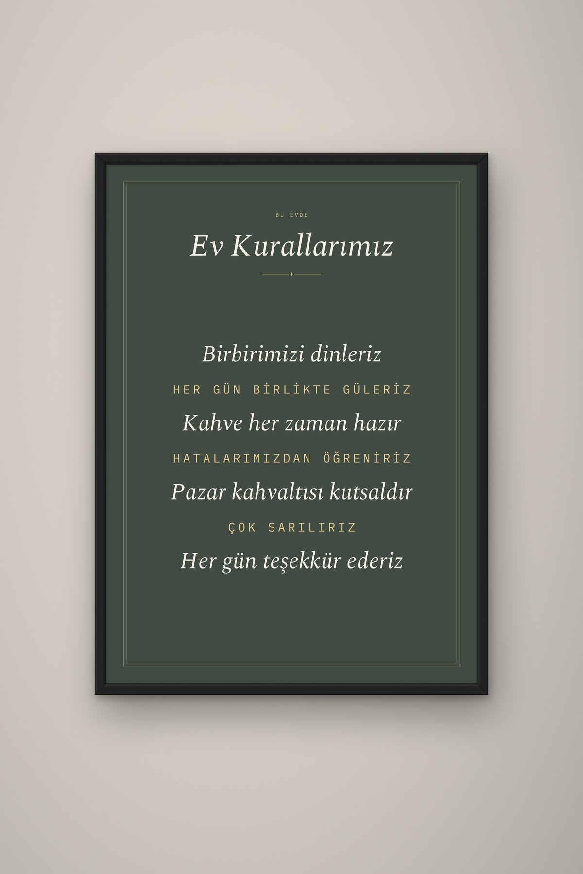 Kişiye Özel Ev Kurallarımız Tablosu, çerçeve ve tema seçeneği