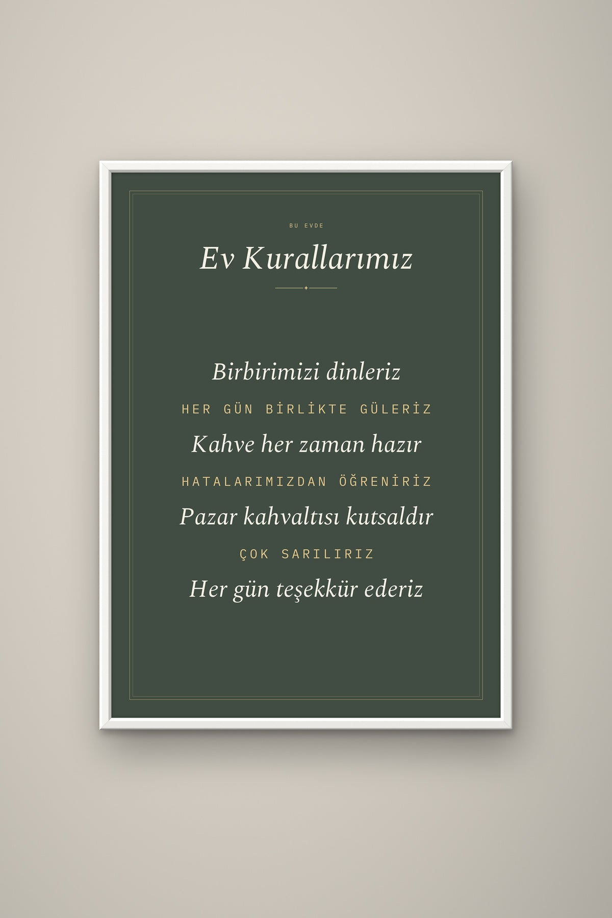 Kişiye Özel Ev Kurallarımız Tablosu, çerçeve ve tema seçeneği