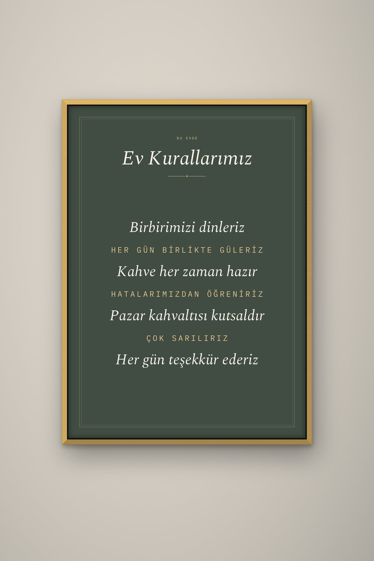 Kişiye Özel Ev Kurallarımız Tablosu, çerçeve ve tema seçeneği