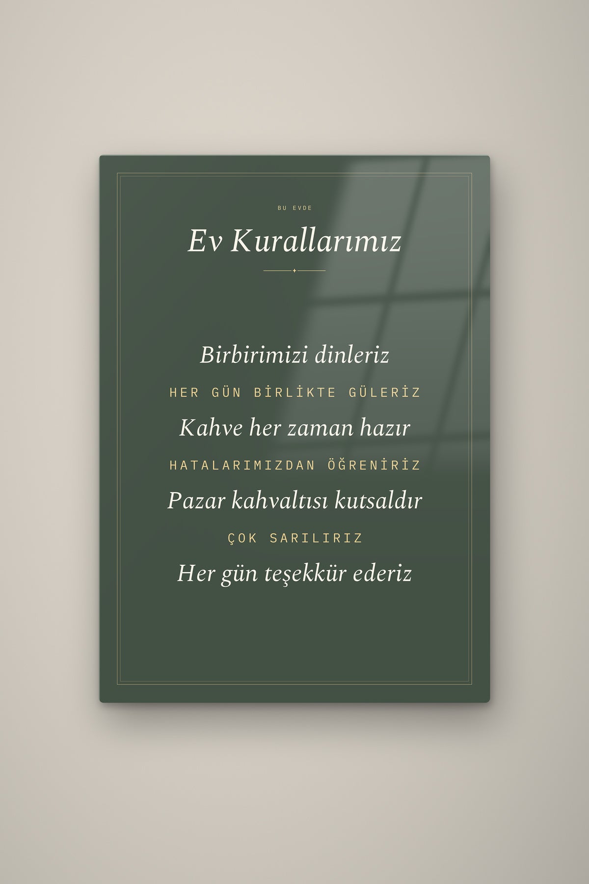 Kişiye Özel Ev Kurallarımız Tablosu, çerçeve ve tema seçeneği